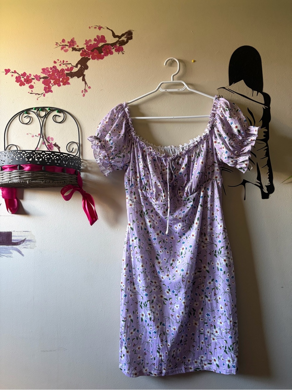 Lavender Floral Puff Sleeve Mini Dress